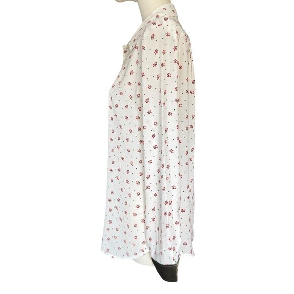 Loft White Floral Collared Long Sleeve Button Up Lightweight Blouse Women's Sz M - Picture 3 of 10